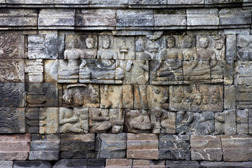 Bass-relief on the wall in Borobudur temple