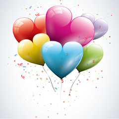 Obraz premium Błyszczące balony urodzinowe w kształcie serca
