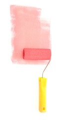 Paint roller with red paint isolated on white