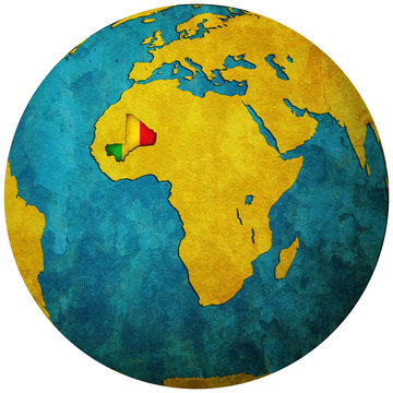 Mali Flag On Globe Map