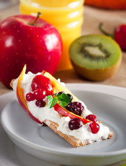 Healthy breakfast, crispbread with fruits