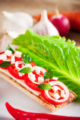 Healthy breakfast, crispbread with vegetables