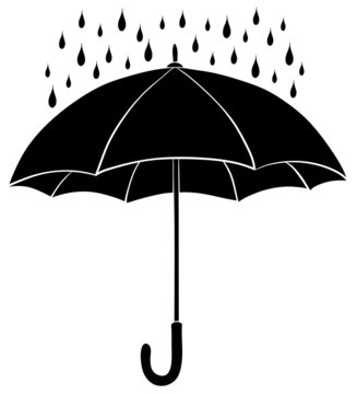 Umbrella and rain, silhouettes