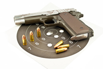 9-mm handgun and target shooting