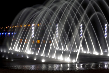 beautiful fountain in the night city