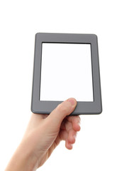 Empty e-reader and hand.