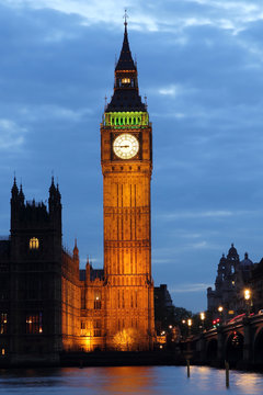 Illuminated Big Ben at night