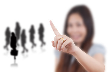 Business lady touching on the whiteboard.