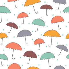 Seamless rainy pattern with color umbrellas