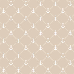 Seamless beige anchor pattern. Vector