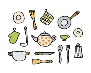 Doodle kitchen elements. Vector