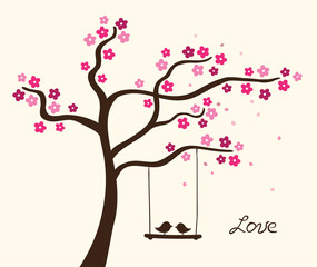 Fototapeta premium Flower love tree. Vector illustration