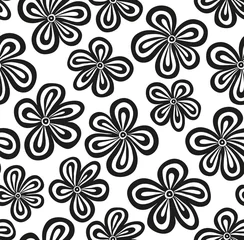 Papier Peint photo Fleurs noir et blanc Motif floral noir et blanc sans couture. Vecteur