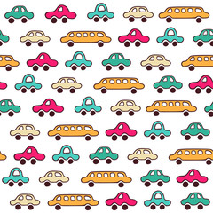 Cute seamless color pattern with cars. Vector