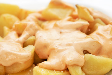 typical spanish patatas bravas, spicy potatoes