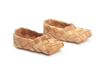 bast, ancient russian shoes, isolated on white