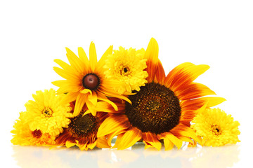 beautiful bouquet of bright wildflowers, isolated on white.