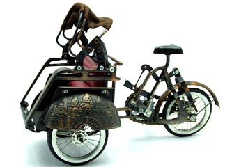 Rickshaw, Retro Bicycle with Carriage on White Background