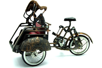 Rickshaw, Retro Bicycle with Carriage on White Background