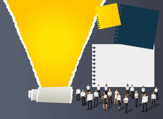 Yellow template for advertising brochure with business people