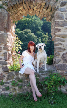 Girl with white Dog romantic