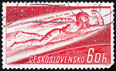 Postage stamp Czechoslovakia 1961 Man Flying into Space