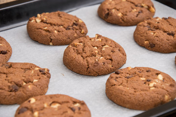 Some brown Cookies on a griddle