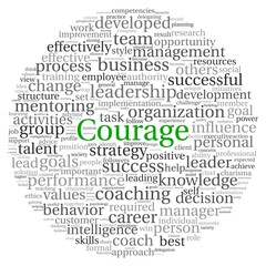 Courage concept in word tag cloud