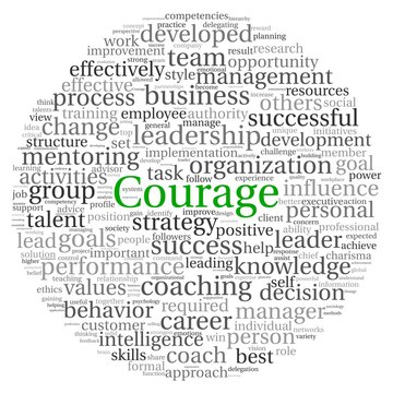 Courage concept in word tag cloud