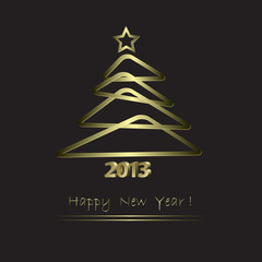 New Year Card with golden tree  in abstract style