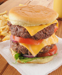Double decker cheeseburger