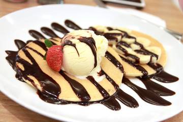 pancakes topped with chocolate