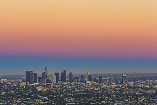 view to city of Los Angeles from Griffith park in the evening