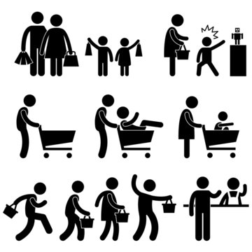 People Family Shopping Shopper Sales Promotion Pictogram