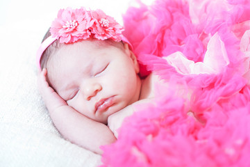  sleeping small princess in pink laces (the newborn girl)