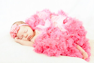  sleeping small princess in pink laces (the newborn girl)