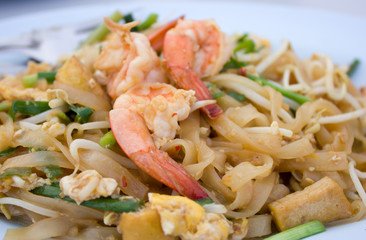 Pad thai with shrimps and vegetable,Thai cuisine