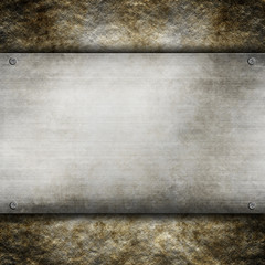 Template - Old metal plate on rough wall