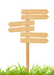 Wood sign with grass isolated on a white background