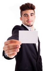 young business man showing his business card
