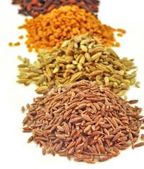 heap of spices arranged in a row