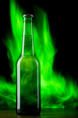 Beer bottle with color fire