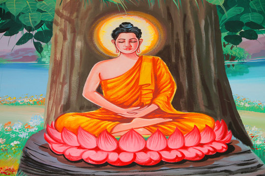 Buddha's biography painting on wall, Wat Kud Sui, Mahasarakham