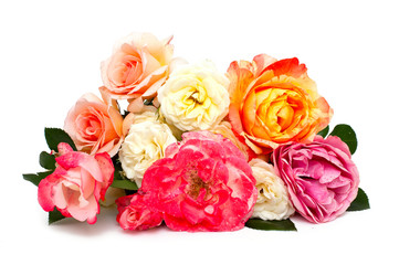 Bouquet of multicolored roses isolated on white background