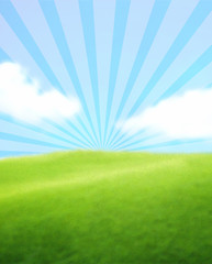 Obraz na płótnie Canvas Green Landscape with Blue Sky and Clouds