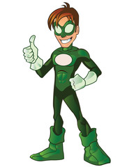 Pouce levé de héros super garçon vert