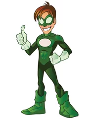 Zelfklevend Fotobehang Groene Super Boy Hero-duim omhoog © toonandlogo
