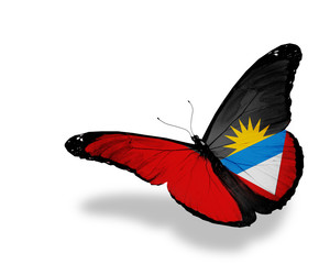 Antigua and Barbuda flag butterfly flying, isolated on white bac