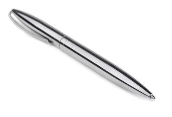 Silver ballpoint pen isolated on white