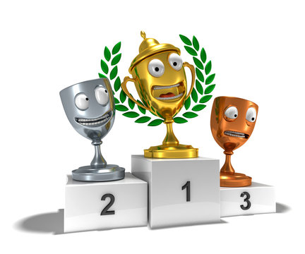 Podium et coupes mascottes